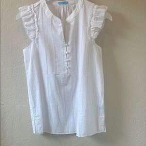 J. McLaughlin White Ruffled Sleeveless Blouse with Mandarin Collar